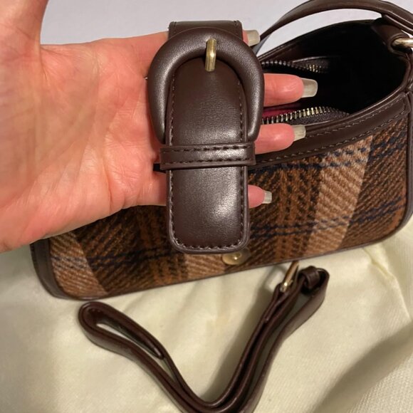 Neiman Marcus Houndstooth Fall Color Plaid Striped Handbag - Picture 6 of 8